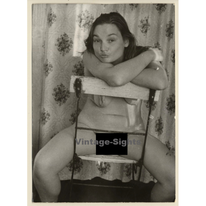 Erotic Study: Natural Nude Woman With Pouting Lips On Chair (Vintage Photo GDR ~1980s)