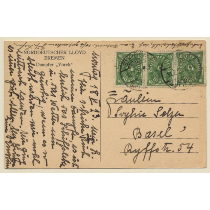 Norddeutscher Lloyd Bremen: Dampfer Yorck / Steamer (Vintage PC 1923)