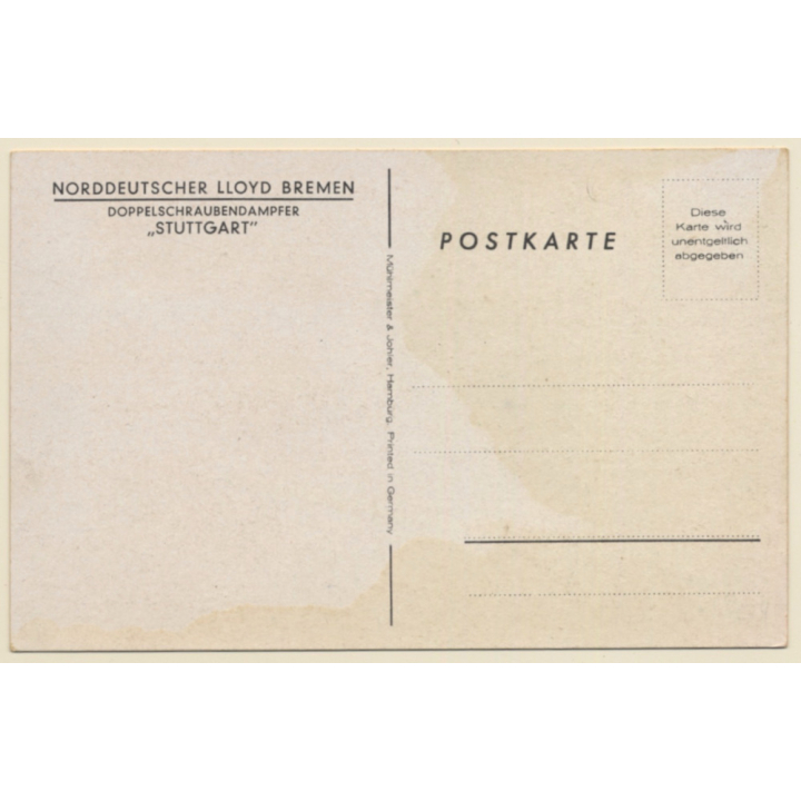 Norddeutscher Lloyd Bremen: Doppelschraubendampfer Stuttgart / Steamer (Vintage PC ~1930s)