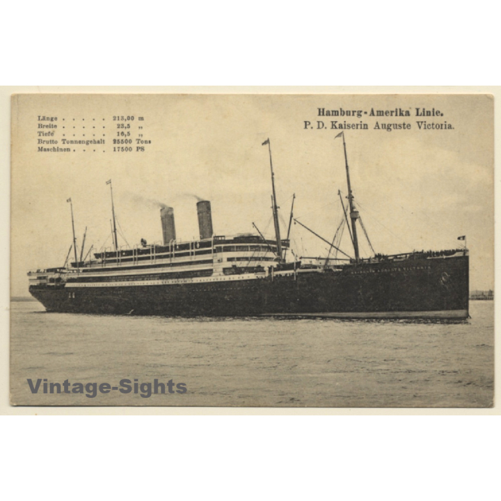 Hamburg Amerika Linie: Passagier Dampfer Kaiserin Auguste Victoria (Vintage PC ~1910s/1920s)