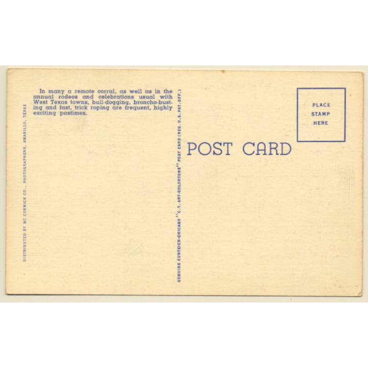 Wild West: Bull Dogging A Hereford Steer / Cowboys (Vintage Linen PC ~1940s)