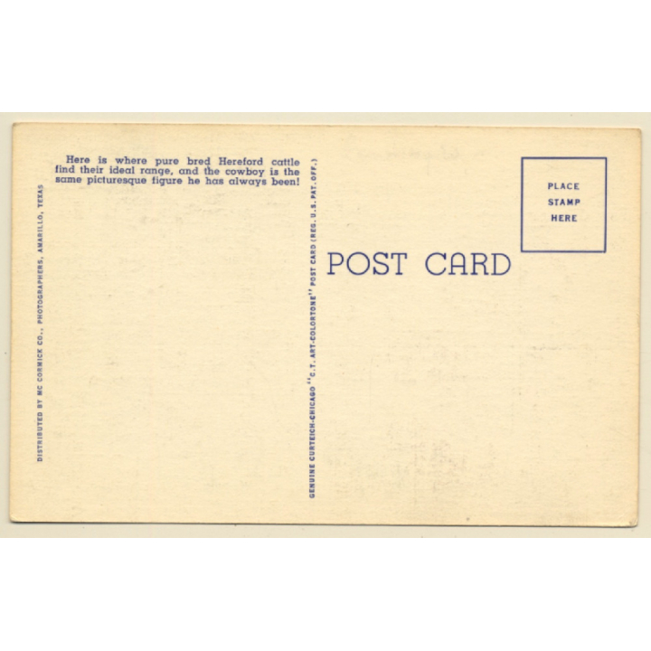 Wild West: Rounding Up Hereford Cattle / Cowboys (Vintage Linen PC ~1930s)