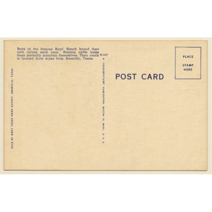 Old Tascosa, Amarillo / Texas: Branding Tme At Boys' Ranch (Vintage Linen PC ~1930s/1940s)