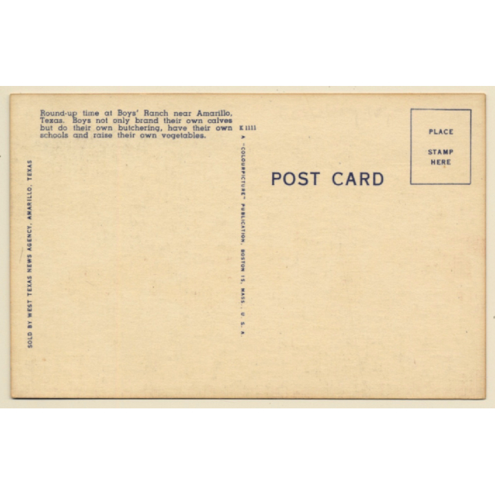 Old Tascosa, Amarillo / Texas: Round-up Time On Boys' Ranch (Vintage Linen PC ~1930s/1940s)