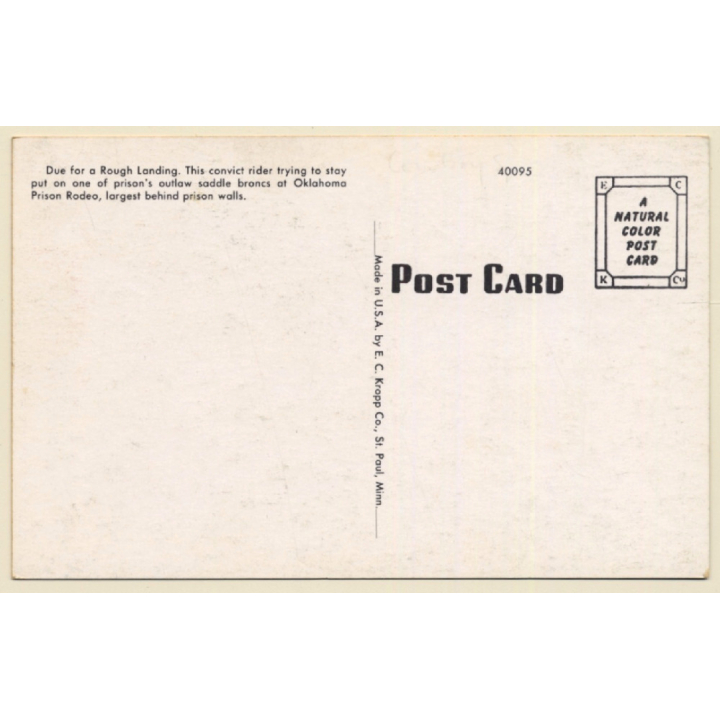 Oklahoma Prison Rodeo: Native American Inmate On Horse (Vintage PC ~1950s)