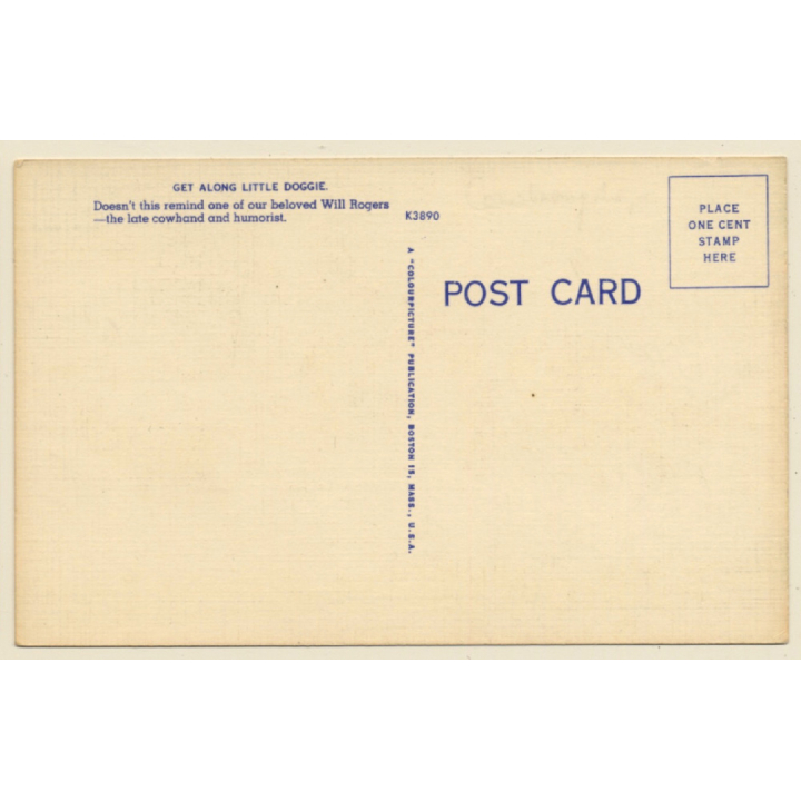 Get Along Little Doggie: Cowboy Catching Cattle With Lasso (Vintage PC ~1940s)