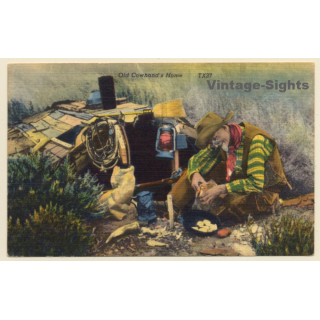 Wild West: Old Cowhand's Home / Cowboy (Vintage Linen PC ~1940s)