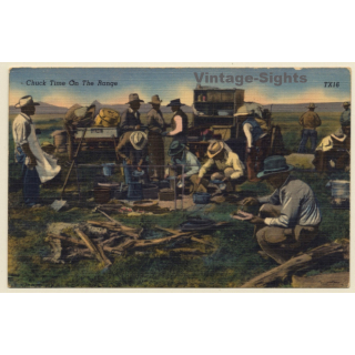 Wild West: Chuck Time On The Range / Cowboys (Vintage Linen PC ~1940s)