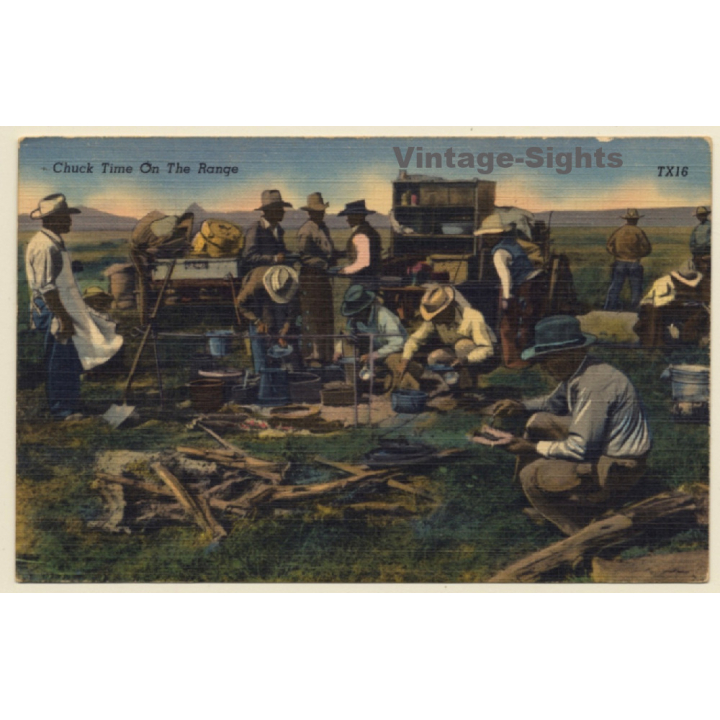 Wild West: Chuck Time On The Range / Cowboys (Vintage Linen PC ~1940s)