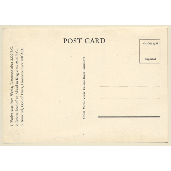 Artifacts Of Irak: Votive Vase - Bronze Head - Limestone  (Vintage RPPC)