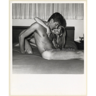 Jaybird Erotic Study: Nude Female Embraces Her Man On Bed (Vintage Photo KORENJAK 1960s/1970s)