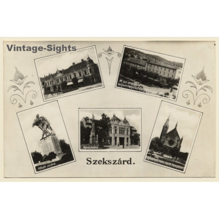 Szekszárd / Hungary: Garay ter - Városháza (Vintage Multiview RPPC)