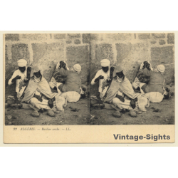 Algeria: Barbier Arabe - Arab Barber (Vintage Stereoscopic PC ~1910s/1920s)