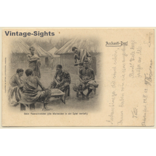 Ghana: Ashanti Village / Barber - Hairdresser (Vintage PC 1903)