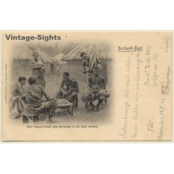 Ghana: Ashanti Village / Barber - Hairdresser (Vintage PC 1903)