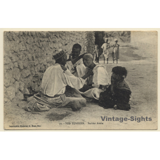 Tunisia: Barbier Araba / Arab Street Hairdresser (Vintage PC 1910s/1920s)