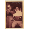 Bretagne: Female Hairdresser Shaving French Soldier (Vintage PC ~1910s)
