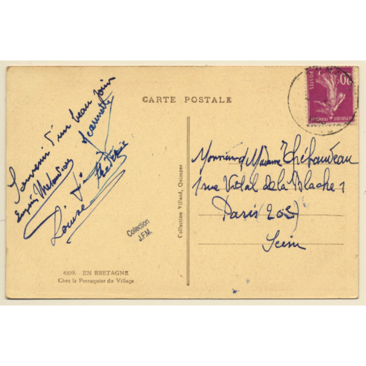 Bretagne: Female Hairdresser Shaving French Soldier (Vintage PC ~1910s)