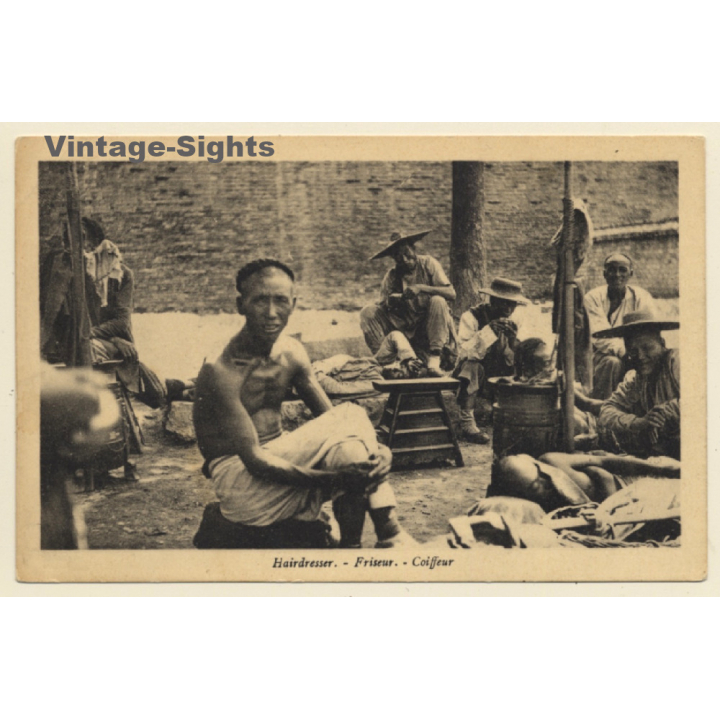 Beijing / China: Native Street Hairdresser (Vintage PC ~1910s)