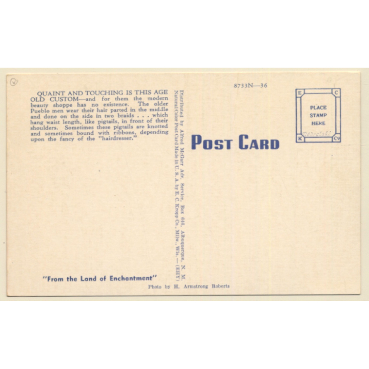 Native American Indian Woman Arranging Husbands Hair (Vintage PC)