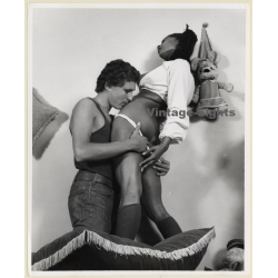 Erotic Study: Handsome Man Embraces Semi Nude Dark-Skinned Beauty (Vintage Photo KORENJAK 1970s/1980s)