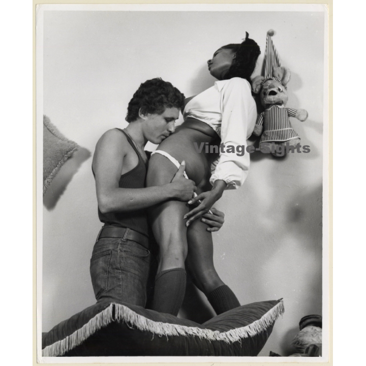 Erotic Study: Handsome Man Embraces Semi Nude Dark-Skinned Beauty (Vintage Photo KORENJAK 1970s/1980s)