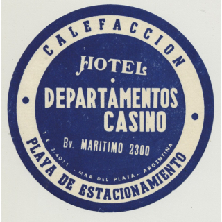 Hotel Departamentos Casino - Mar De Plata / Argentina (Vintage Luggage Label: Small)