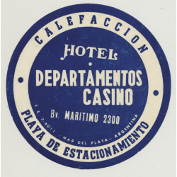 Hotel Departamentos Casino - Mar De Plata / Argentina (Vintage Luggage Label: Small)