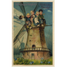 Glückliches Neujahr: Dutch Kids On Windmill (Vintage PC ~1910s)