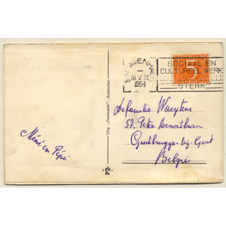 Dutch Windmill & Tulips (Vintage Liporello PC 1954)