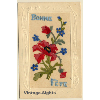Bonne Fête: Flowers - Christmas (Vintage Embroidered PC ~1910s)
