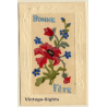 Bonne Fête: Flowers - Christmas (Vintage Embroidered PC ~1910s)