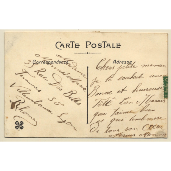 Bonne Fête: Flowers, Basket & House (Vintage Embroidered PC ~1910s)