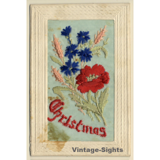 Christmas: Bunch Of Flowers (Vintage Embroidered PC ~1910s)