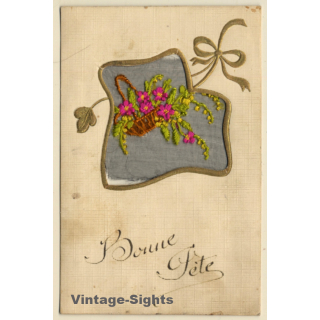 Bonne Fête: Bunch Of Flowers *1 (Vintage Embroidered PC ~1910s)
