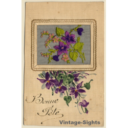 Bonne Fête: Bunch Of Flowers *2 / Xmas (Vintage Embroidered PC ~1910s)