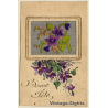 Bonne Fête: Bunch Of Flowers *2 / Xmas (Vintage Embroidered PC ~1910s)