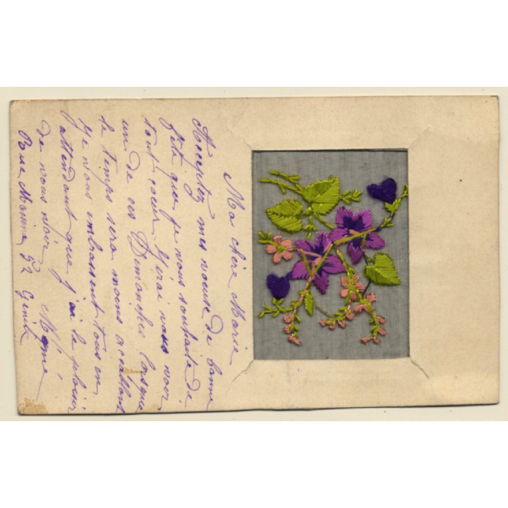 Bonne Fête: Bunch Of Flowers *2 / Xmas (Vintage Embroidered PC ~1910s)