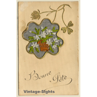 Bonne Fête: Bunch Of Flowers *3 / Christmas (Vintage Embroidered PC ~1910s)