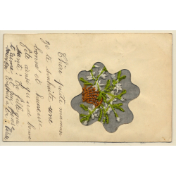 Bonne Fête: Bunch Of Flowers *3 / Christmas (Vintage Embroidered PC ~1910s)