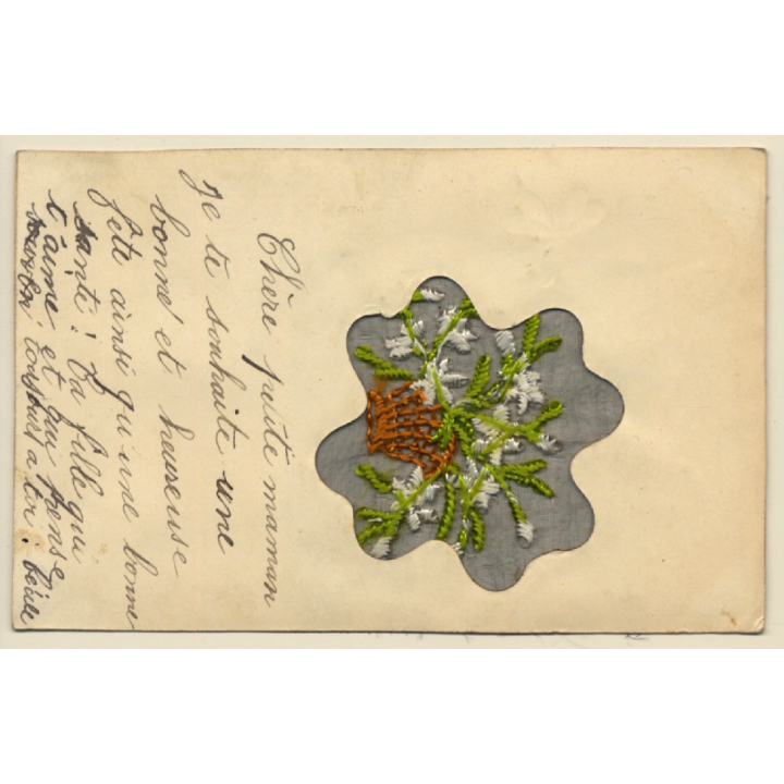 Bonne Fête: Bunch Of Flowers *3 / Christmas (Vintage Embroidered PC ~1910s)