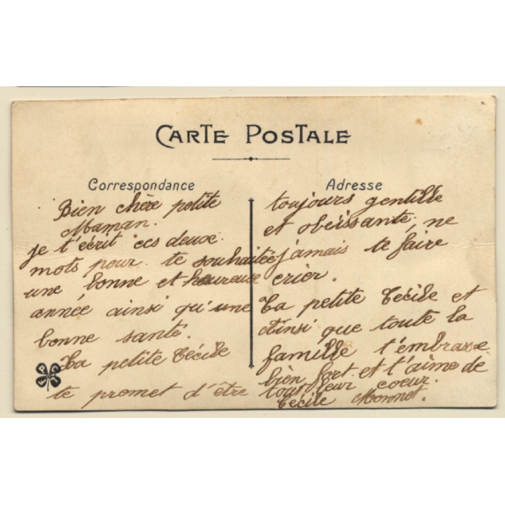 Bonne Année: Flower Wreath & Bow (Vintage Embroidered PC ~1910s)