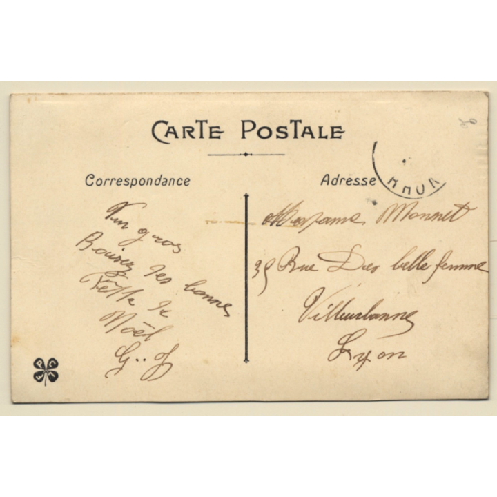 Heureux Noël: Flower Wreath / Christmas (Vintage Embroidered PC ~1910s)