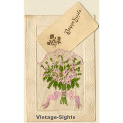 Bonne Année: Flower Wreath / New Year (Vintage Embroidered Gimmick PC ~1910s)