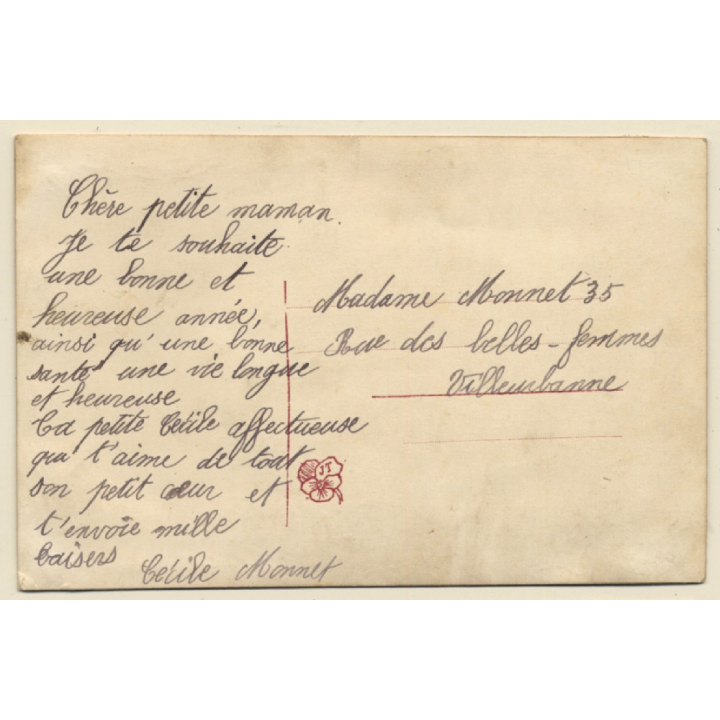 Bonne Année: Flower Wreath / New Year (Vintage Embroidered Gimmick PC ~1910s)