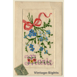 Marie: Flower - Forget-Me-Not - Bow (Vintage Embroidered PC ~1910s)
