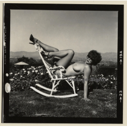 Erotic Study: Racy Busty Semi Nude Pin-up Outdoors*8 / Rocking Chair (Vintage Contact Sheet Photo 1970s/1980s)