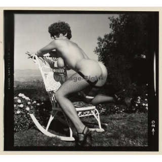 Erotic Study: Racy Busty Semi Nude Pin-up Outdoors*10 / Back - Butt (Vintage Contact Sheet Photo 1970s/1980s)