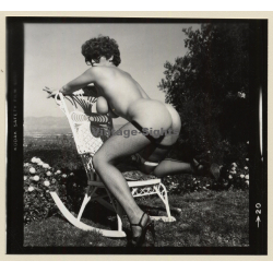 Erotic Study: Racy Busty Semi Nude Pin-up Outdoors*10 / Back - Butt (Vintage Contact Sheet Photo 1970s/1980s)