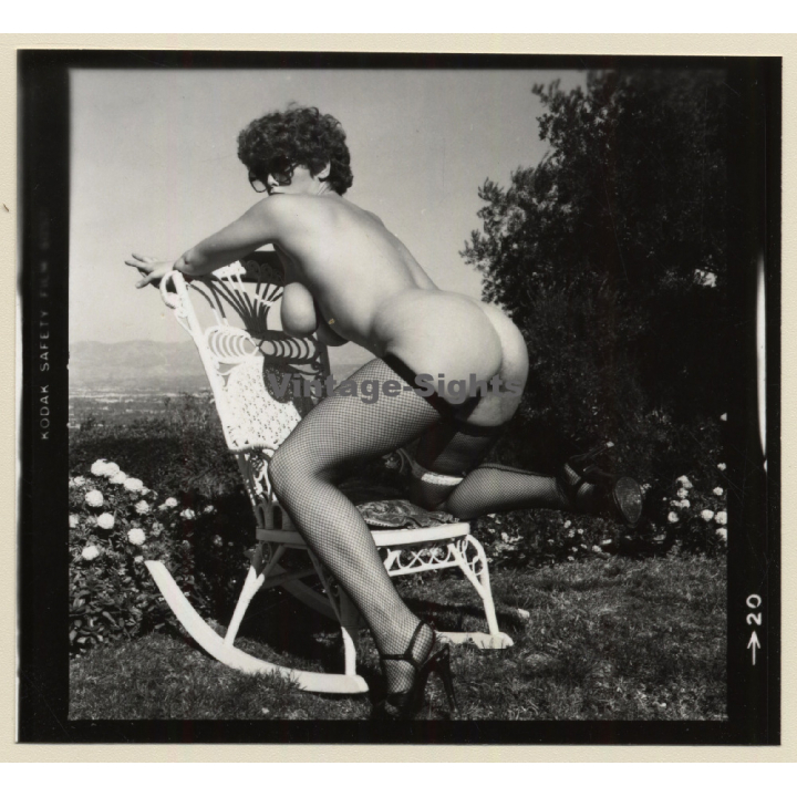 Erotic Study: Racy Busty Semi Nude Pin-up Outdoors*10 / Back - Butt (Vintage Contact Sheet Photo 1970s/1980s)